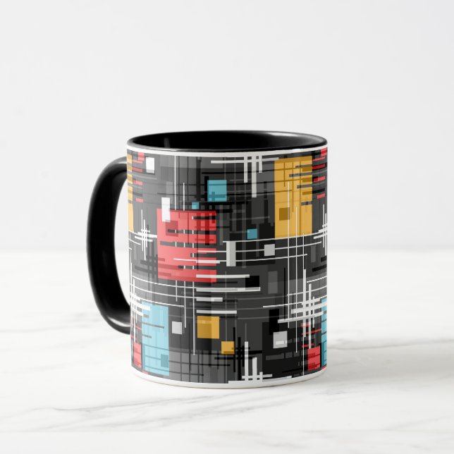 Caneca Formas geométricas modernas abstratas listradas (Frente Esquerda)