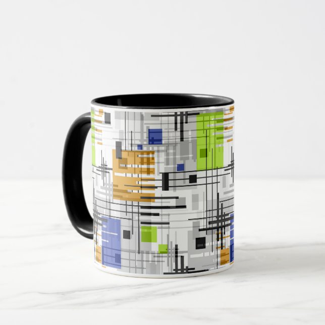 Caneca Formas geométricas modernas abstratas listradas (Frente Esquerda)