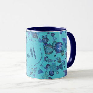 Caneca Formas geométricas modernas com monograma em azul