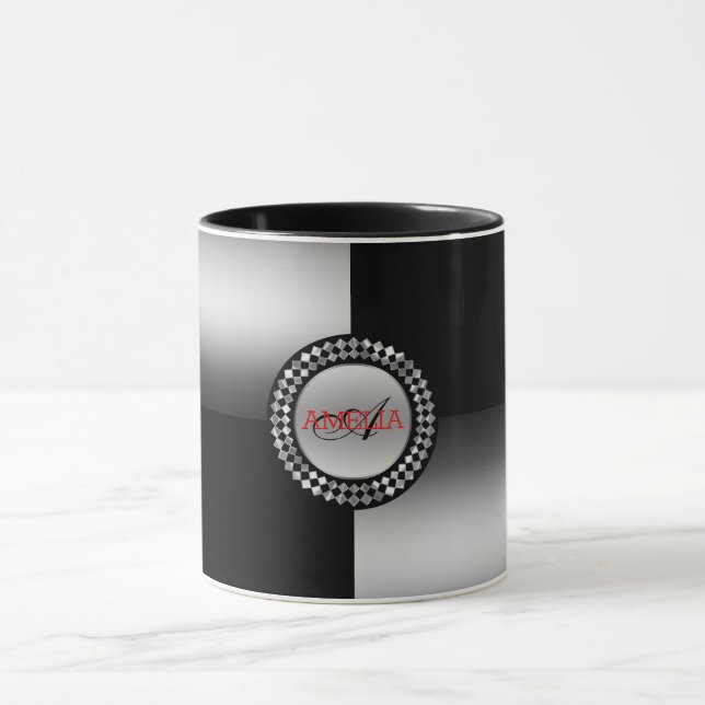 Caneca Formas Geométricas Prateadas e Pretas (Centro)