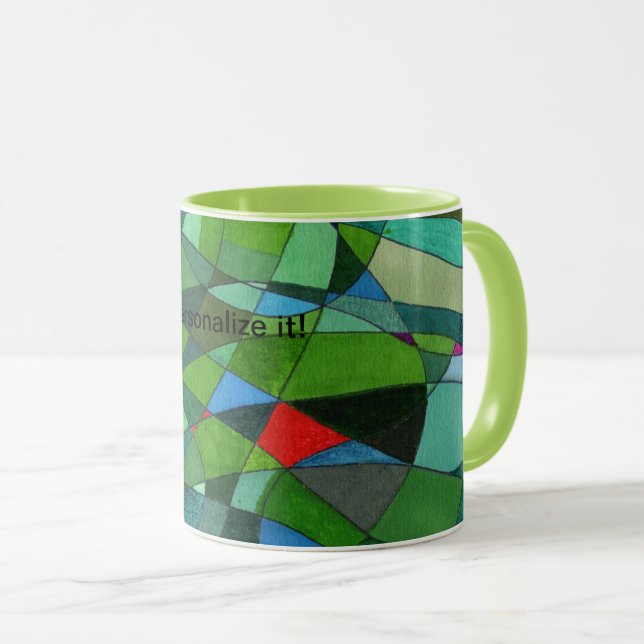 Caneca Formas ligeiramente curvas em verdes legal e acent (Frente Esquerda)