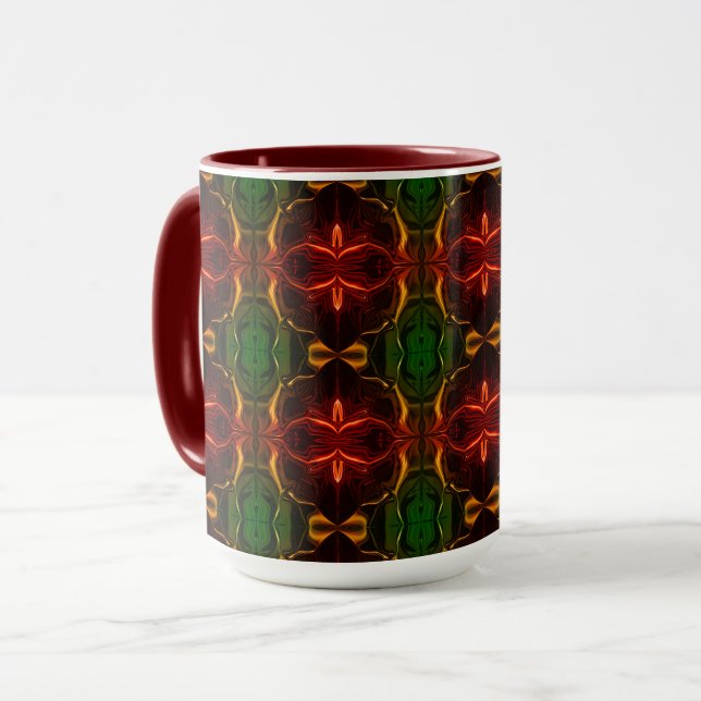 Caneca Formas, "traços vermelhos flutu am", em fundo (Frente Esquerda)