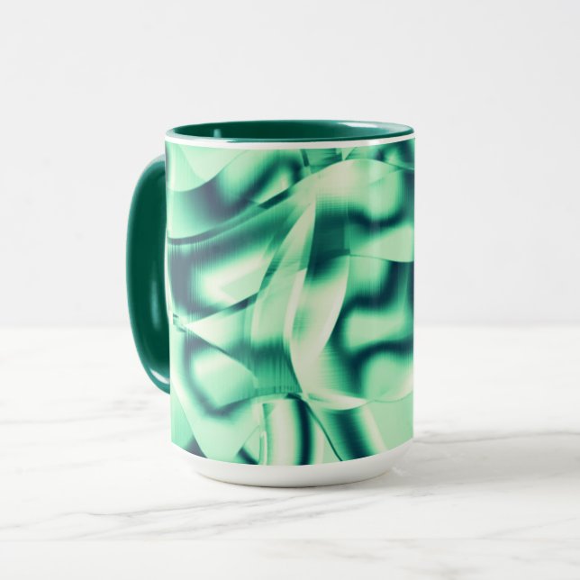 Caneca Formas verdes curvas de tons acrílicos e verdes de (Frente Esquerda)