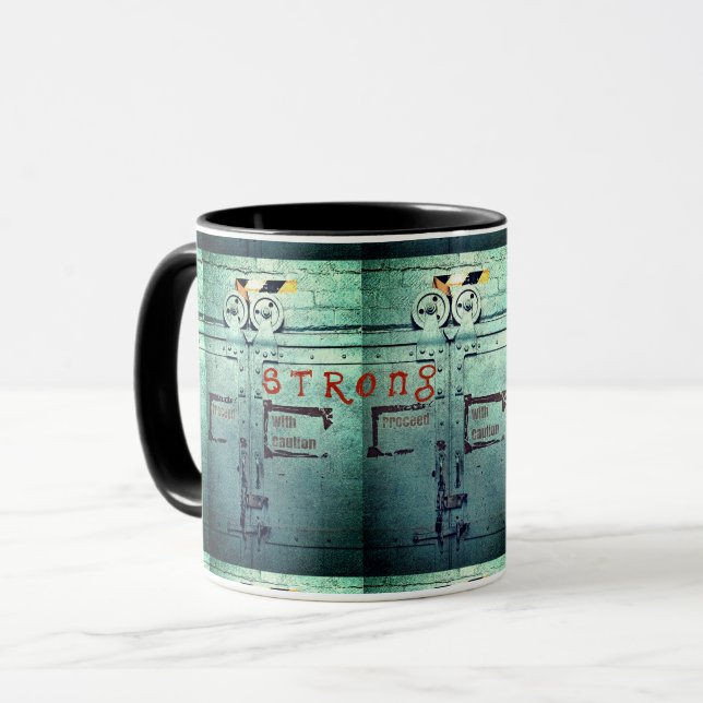 Caneca Forte, prossiga com cinzas industriais azuis caute (Frente Esquerda)
