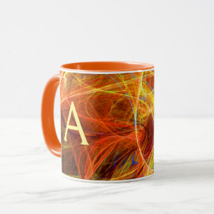 Caneca FOTÃO LOUCO Monograma de espirais de cor laranja a