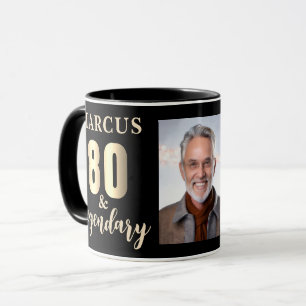 Caneca Foto 80 & Lendário Aniversário de 80 anos Dourado