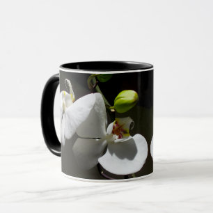 Caneca foto branca de orquídea, foto floral branca tropic