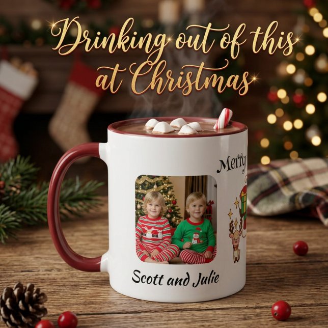 Caneca Foto Com Veado De Natal Verde Personalizar (Criador carregado)
