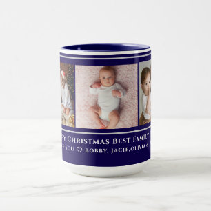 Caneca Foto da família Blue & Cinza 3 Feliz Natal