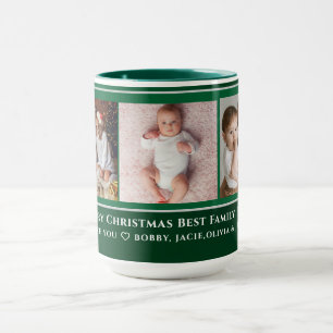 Caneca Foto da família Green & Cinza 3 Feliz Natal