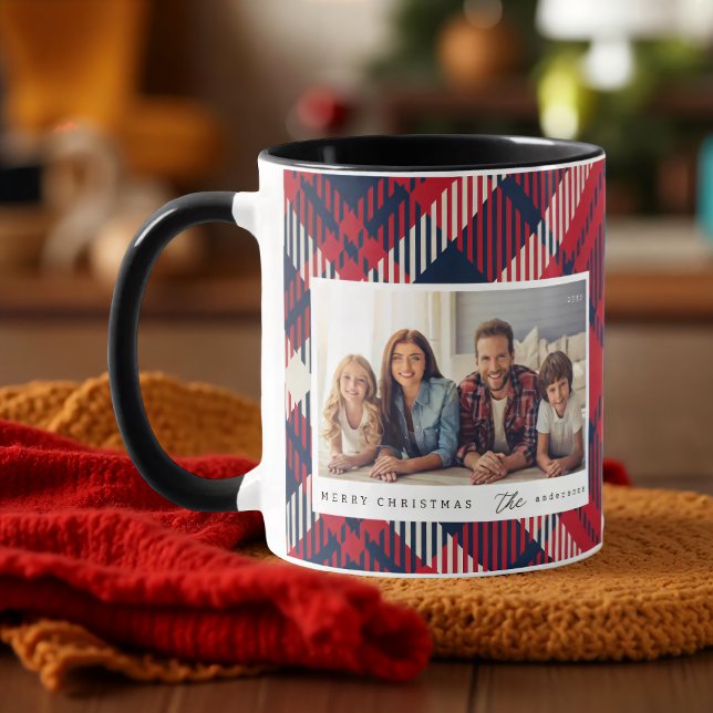 Caneca Foto da família personalizada de Natal feliz da Xa (Criador carregado)