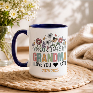 Caneca Foto da Vovó com Flores Retrô | Felizes Avós