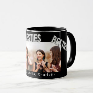 Caneca Foto das melhores amigas do mundo negro de prata