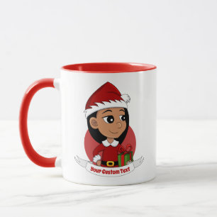 Caneca Foto de animação da garota de Natal fofa personali