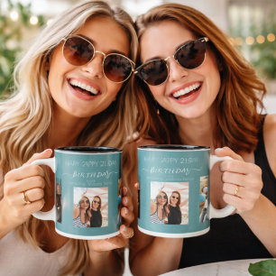 Caneca Foto de aniversário melhores amigos nomes ciano ve