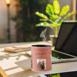 Caneca Foto de aniversário melhores amigos nomes terracot<br><div class="desc">Um presente de amigos para a aniversário de 21 anos de uma mulher, celebrando sua vida com 3 fotos suas, de seus amigos, família, interesses ou animais de estimação. Personalize e adicione seu nome, 21 anos e seus nomes. Um terracota, fundo de cor castanha. O nome dela é escrito com...</div>