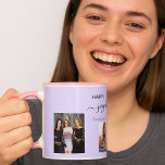 Caneca Foto de aniversário melhores amigos nomes violeta<br><div class="desc">Um presente de amigos para a aniversário de 21 anos de uma mulher, celebrando sua vida com 3 fotos suas, de seus amigos, família, interesses ou animais de estimação. Personalize e adicione seu nome, 21 anos e seus nomes. Um fundo colorido violeta e lavanda. O nome dela é escrito com...</div>