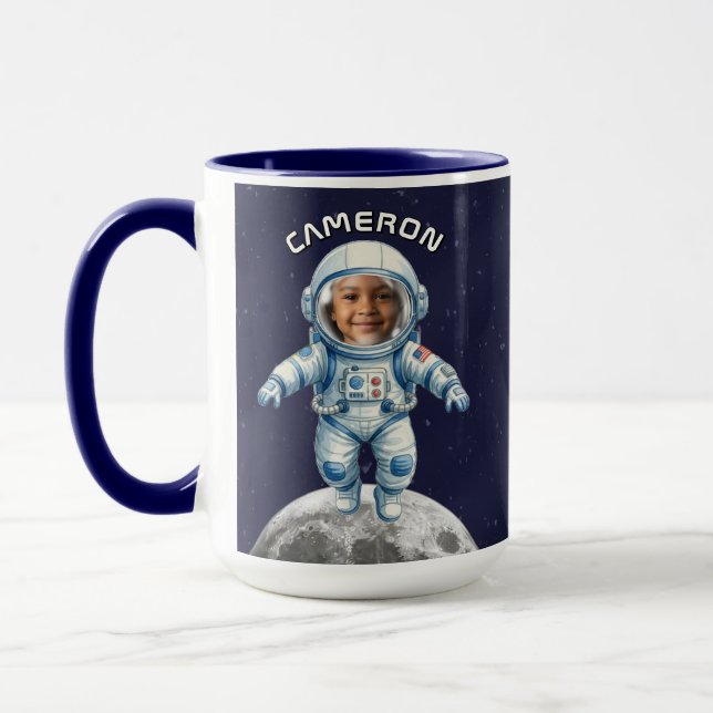 Caneca Foto de Astronauta Espaço Exterior Lua Crianças (Esquerda)