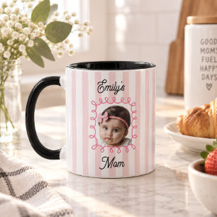 Caneca Foto de Bebê de Rosto Faixa Rosa Café de Aniversár