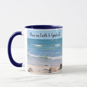 Caneca Foto de Blue Ocean Peace on Earth Bíblia Verse
