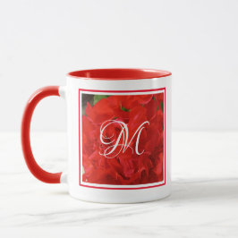 Caneca Foto de Bright Red Geranium Floral Inicial