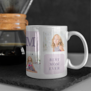 Caneca Foto de Colagem Moderna Melhor Mãe, Presente Roxo
