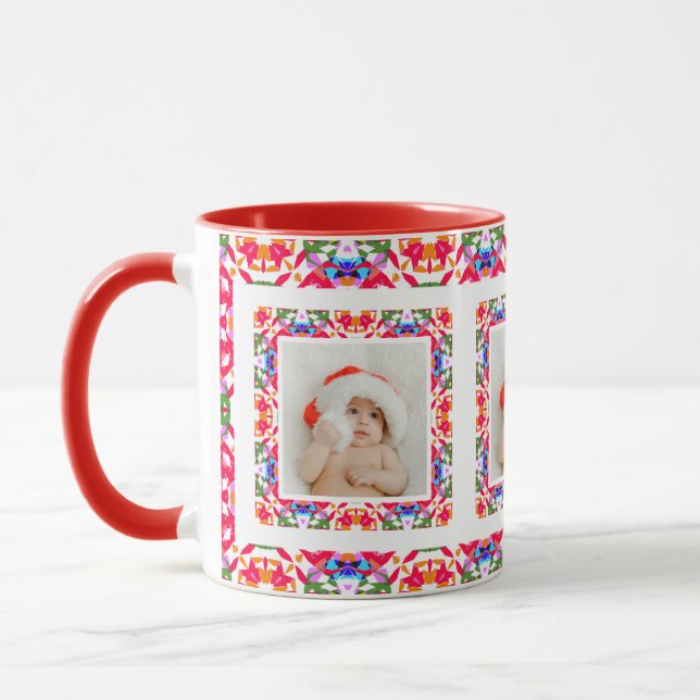 Caneca Foto de Padrão de Natal Personalizado - Chá (Esquerda)