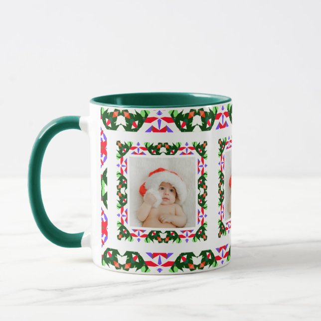 Caneca Foto de Padrão de Natal Personalizado - Chá (Esquerda)