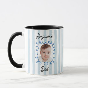 Caneca Foto de rosto de bebê fofa listrada azul Papai Caf