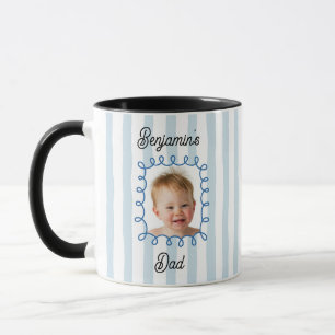 Caneca Foto do Bebê de Rosto Azul Listrado Café do Papai