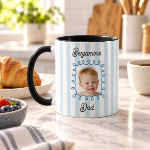 Caneca Foto do Bebê de Rosto Azul Listrado Café do Papai