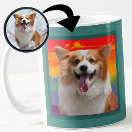 Caneca Foto do Cachorro Moderno Chic no Fundo do Arco-Íri