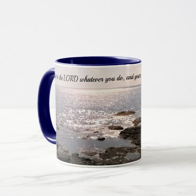 Caneca Foto do Oceano Atlântico com sucesso de Bíblia Ver (Frente Esquerda)