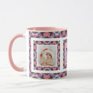 Caneca Foto do Padrão de Natal de outono de outono rosa p