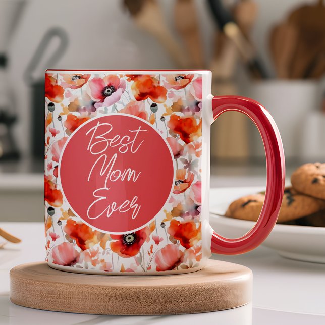 Caneca Foto do padrão de pipoca moderna da melhor mãe (Stylish, and made just for her, this mug brings a daily dose of love and smiles right to Mom.)