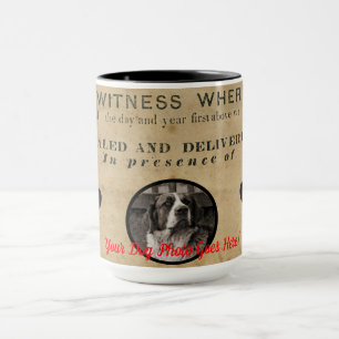 Caneca Foto do seu cão em Paws 1860 Documento legal Engra