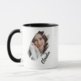 Caneca Foto e Nome Personalizados com Pincelada Moderna