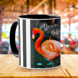 Caneca Foto Flamingo Cor-de-rosa - Preto - Stripe Branca 