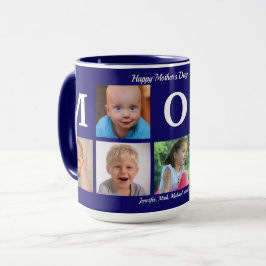 Caneca Foto Mãe Colagem Café Marinho Azul Grande Combo