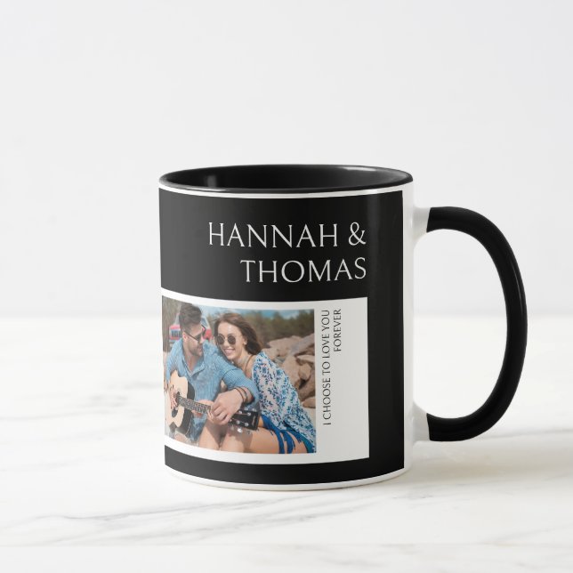 Caneca Foto Mínima Preta Dois dia de os namorados (Direita)