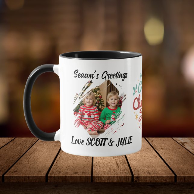 Caneca Foto Natal Família Personalizar Mug (elegant Keepsake design 2 photos and Christmas in Center.)
