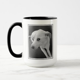 Caneca Foto Negra e Branca Engraçada de Rosto Cachorro