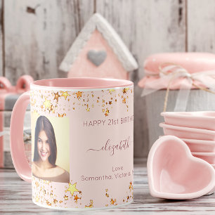 Caneca Foto personalizada de aniversário, rosa dourado, a