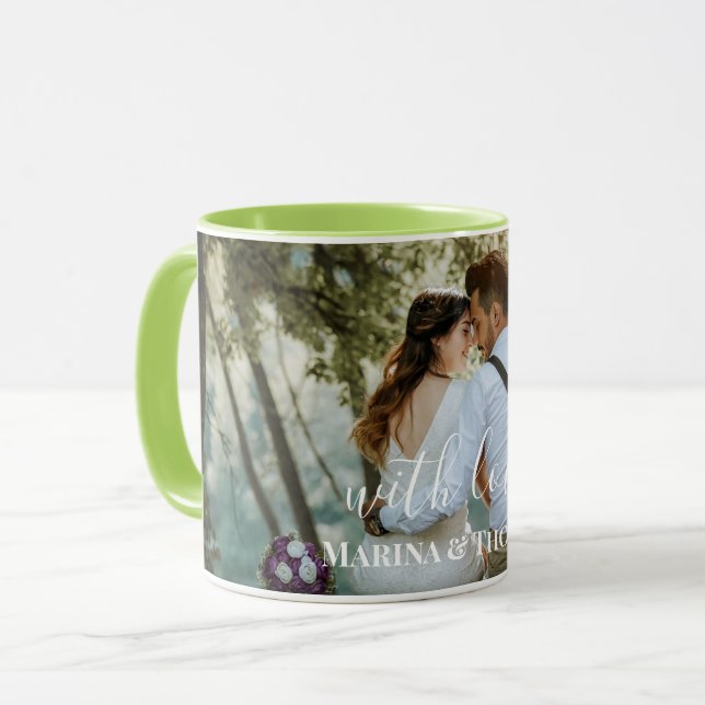 Caneca Foto personalizada de casamento com caligrafia mod (Frente Esquerda)