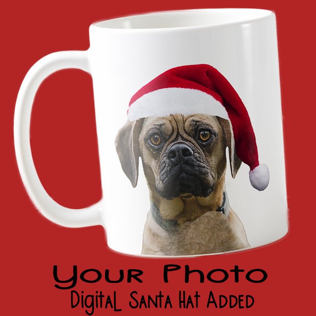 Caneca Foto personalizada de Dog Santa Hat, presente para (Criador carregado)