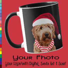 Caneca Foto personalizada de Dog Santa Hat, presente para