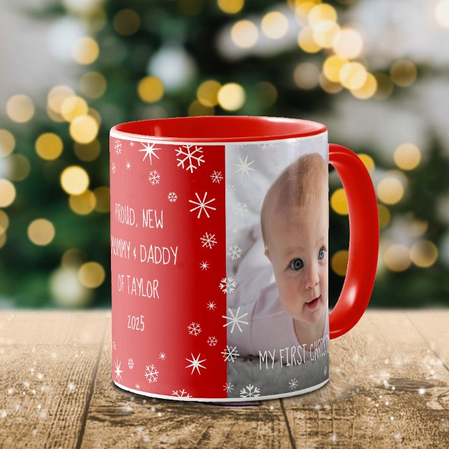 Caneca Foto personalizada do bebê de Natal de 1rua Novo P (Criador carregado)
