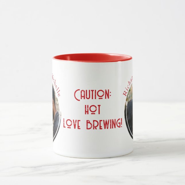 Caneca Foto personalizada e nomes com amor quente vermelh (Centro)