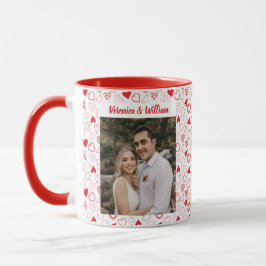 Caneca Foto personalizada e nomes com padrão cardíaco