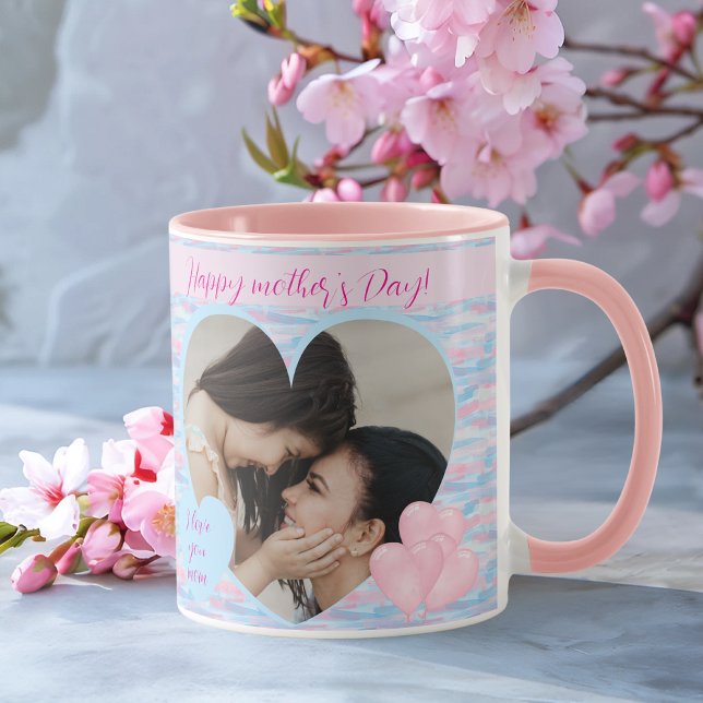 Caneca Foto personalizada elegante do coração do dia das  (Elegant Personalized Mother’s Day Heart Photo Mug)